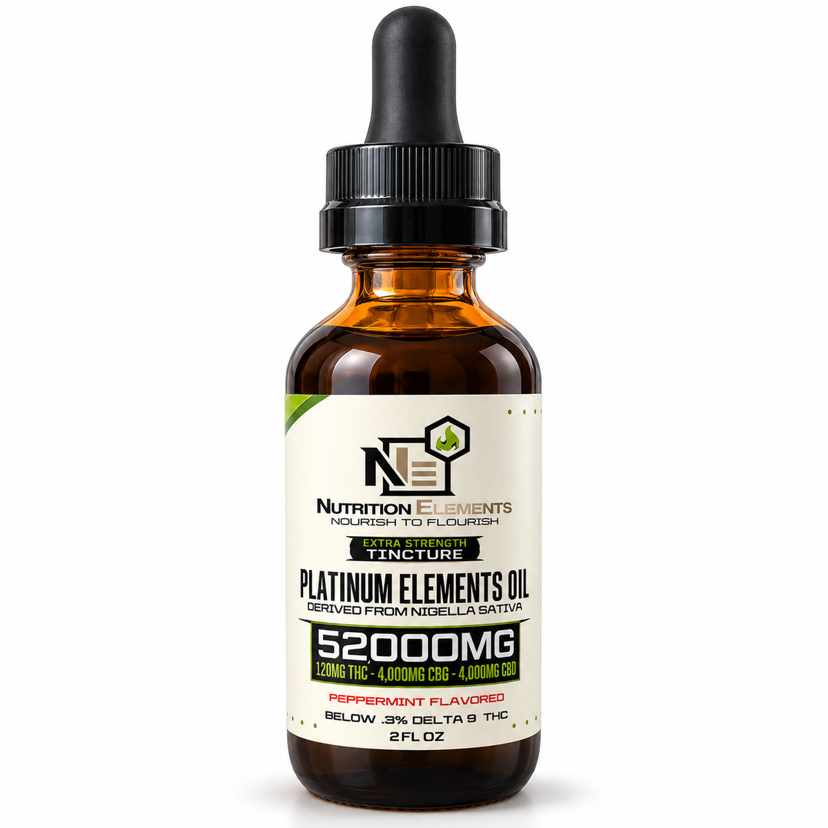 Platinum Elements 52,000mg Black Seed Oil Tincture with CBD, CBG & THC – Peppermint, 2 fl oz
