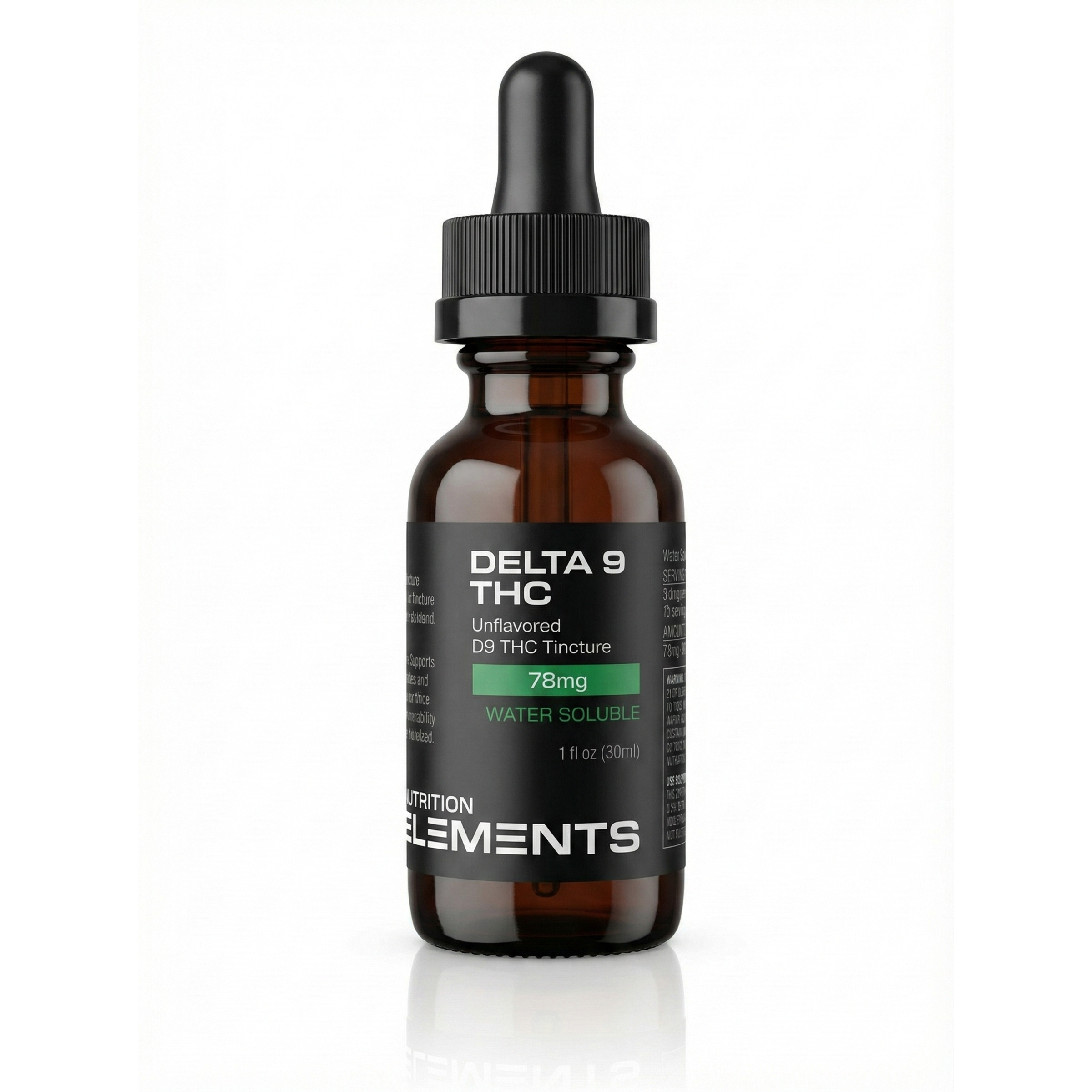 Brown bottle with dropper labeled 'Delta 9 THC' on a white background