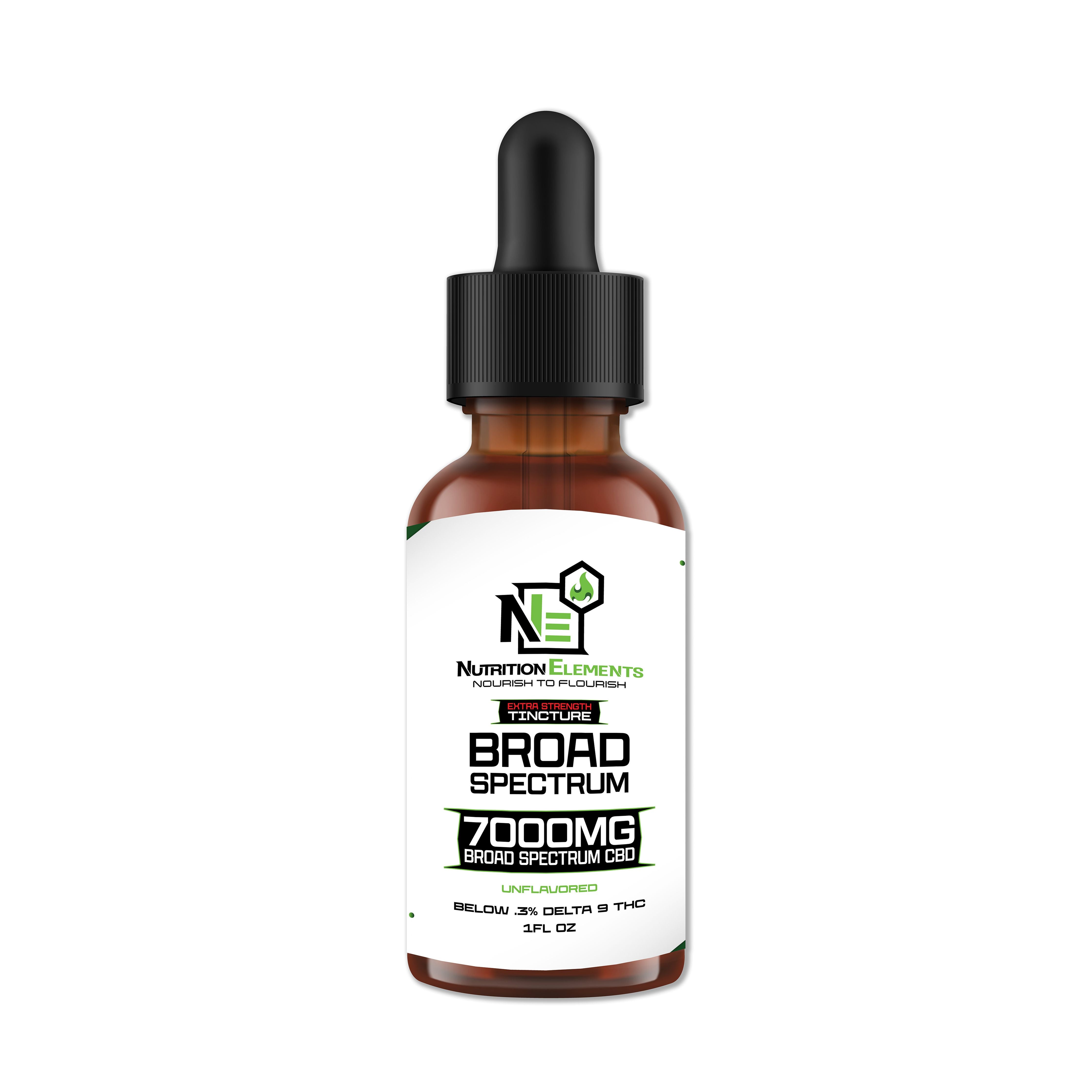 Amber bottle of 7,000mg Unflavored Broad Spectrum CBD Oil with dropper