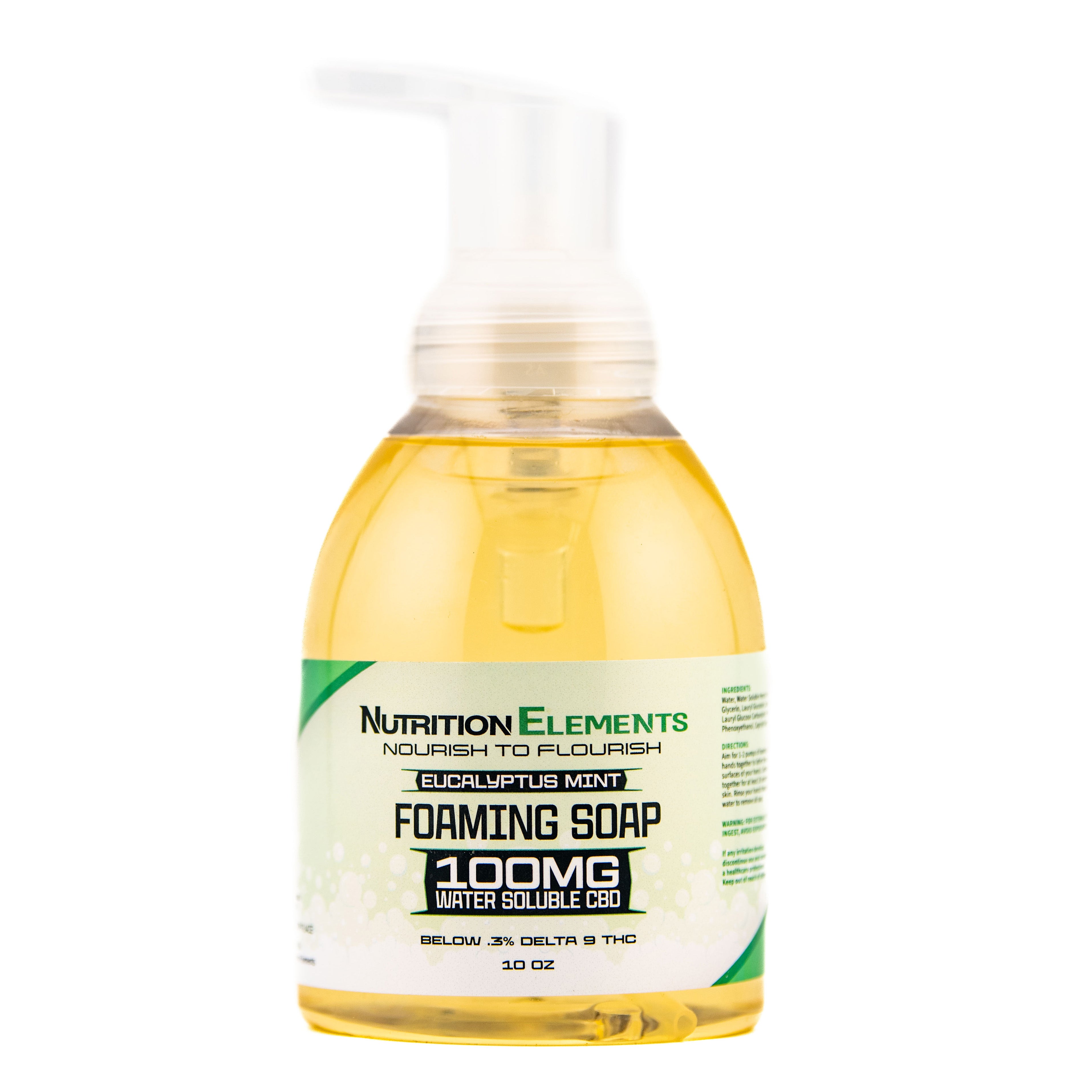 Eucalyptus Mint water soluble CBD foaming soap bottle from Nutrition Elements