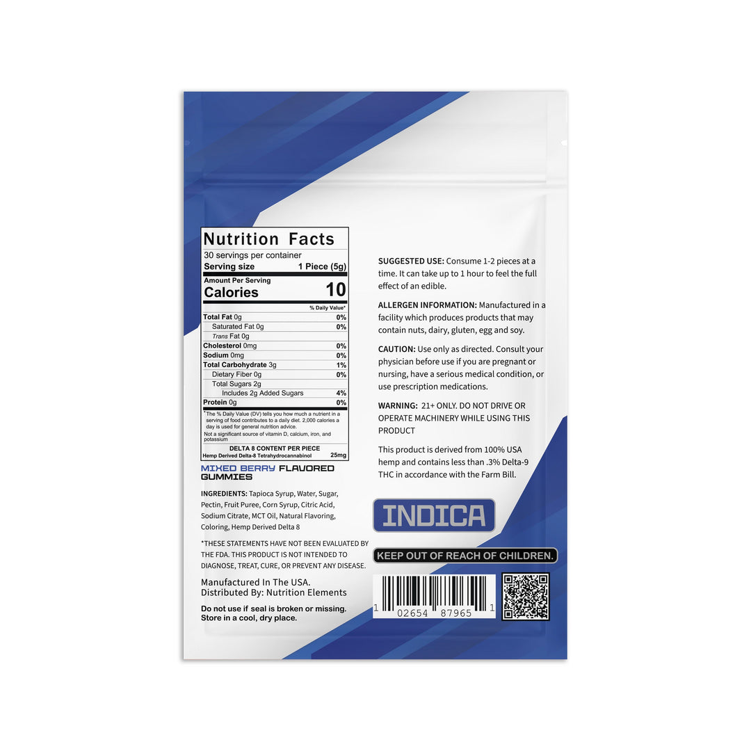 Nutrition facts label and product information on a blue and white background