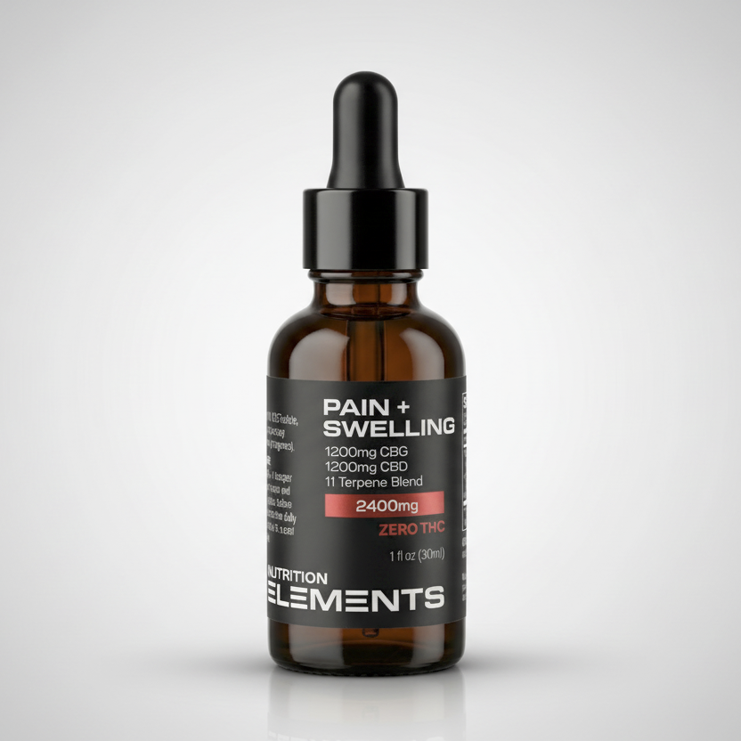 CBD oil dropper bottle with label on a white background