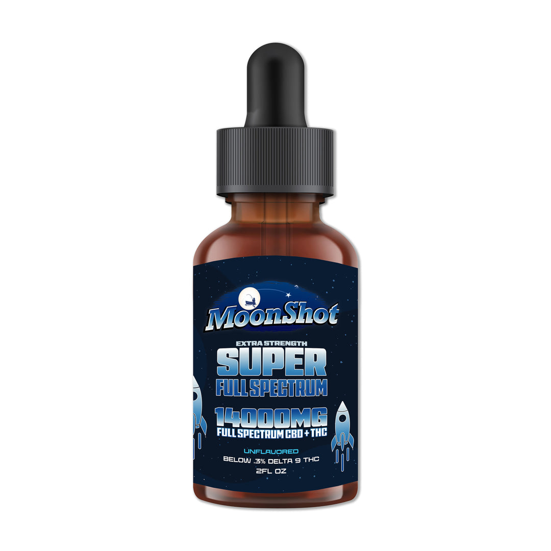 Bottle of 14,000mg Super Full Spectrum CBD Oil tincture with dropper