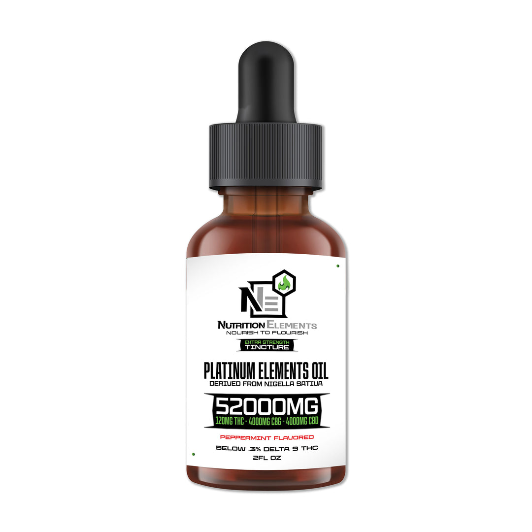 Bottle of 52,000mg full spectrum Black Seed Oil with THC and dropper