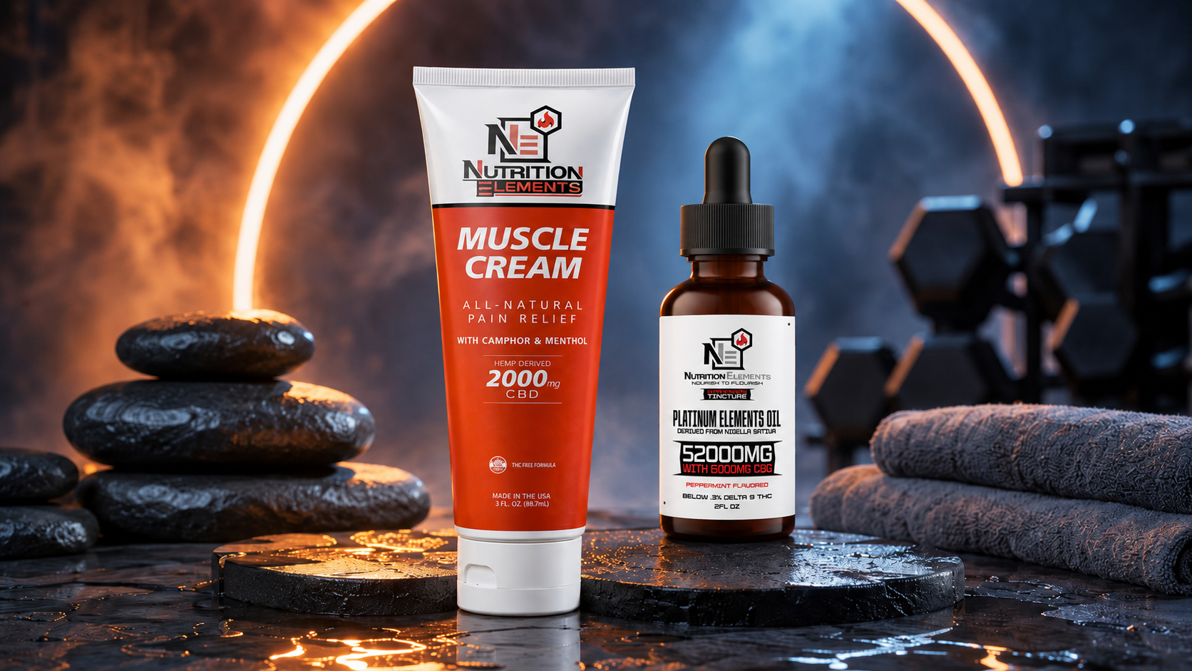 Muscle cream and hemp oil tincture for recovery and pain relief support