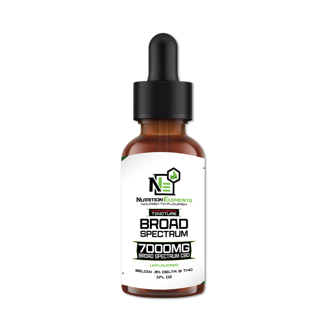 Amber bottle of 7,000mg Unflavored Broad Spectrum CBD Oil with dropper
