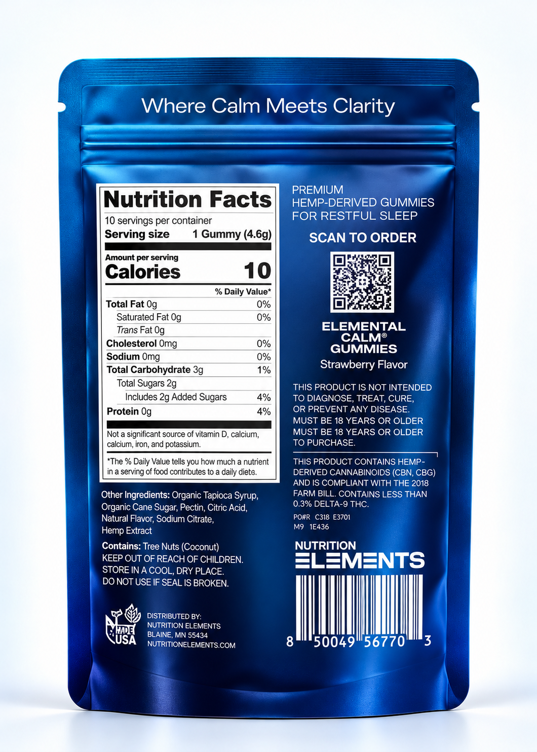 Elemental Calm Gummies 500mg – CBN + CBG, Strawberry