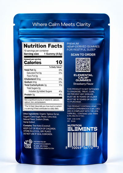 Elemental Calm Gummies 500mg – CBN + CBG, Strawberry