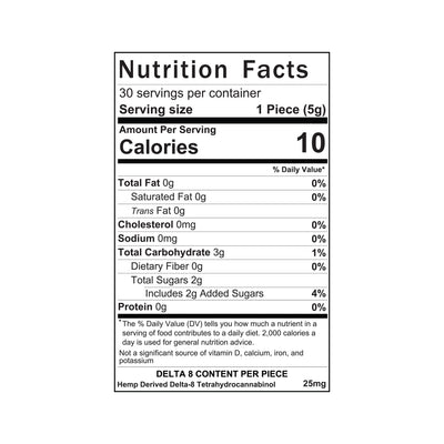 Nutrition facts label for a product with detailed information on calories, fat, carbohydrates, and more.