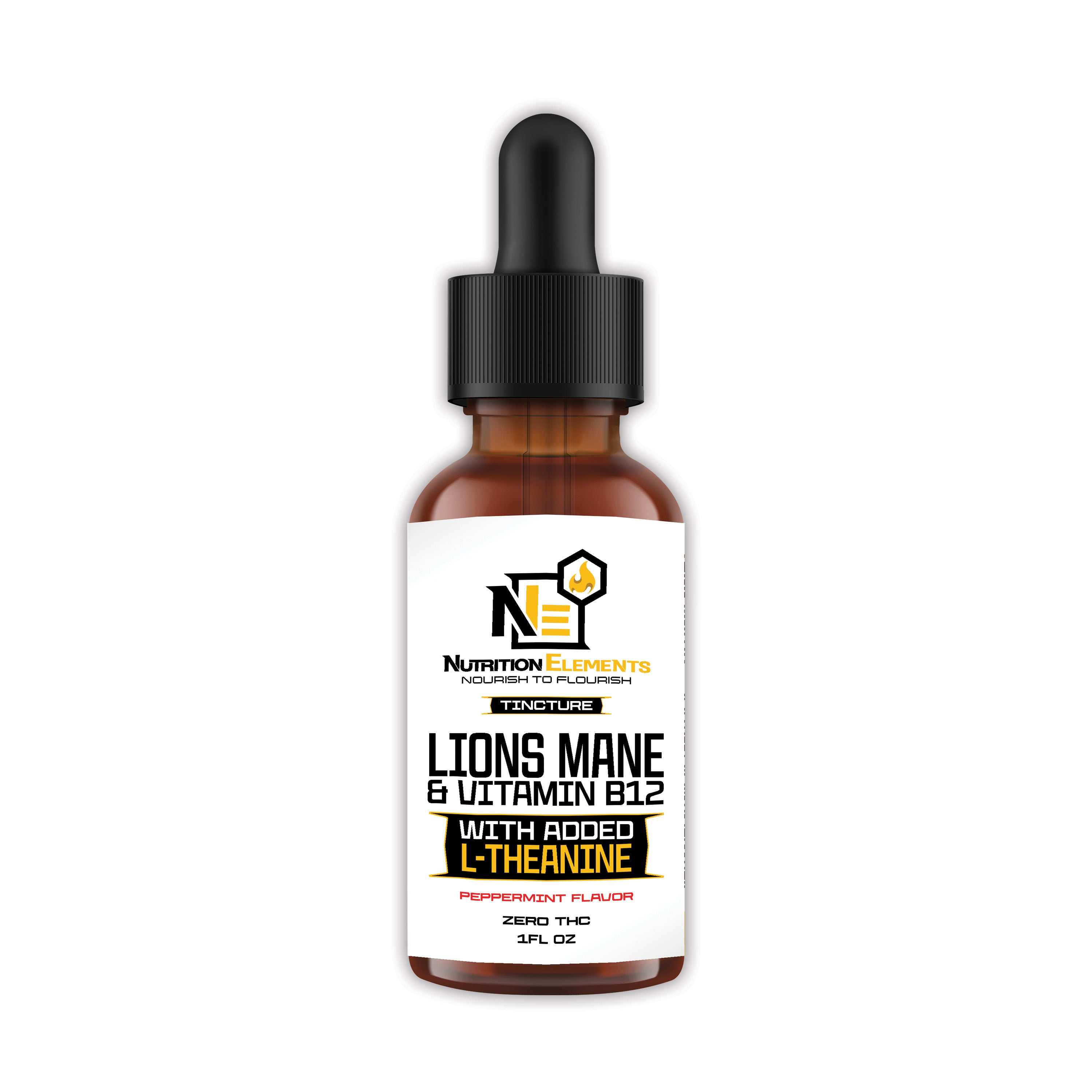 Bottle of Mixed Berry Lion's Mane CBD tincture with B12 and dropper