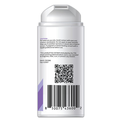 Back view of a cosmetic product packaging with text and QR code on a white background