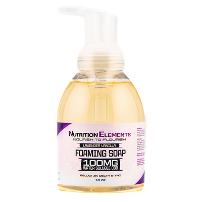 Lavender Vanilla water soluble CBD foaming soap bottle from Nutrition Elements