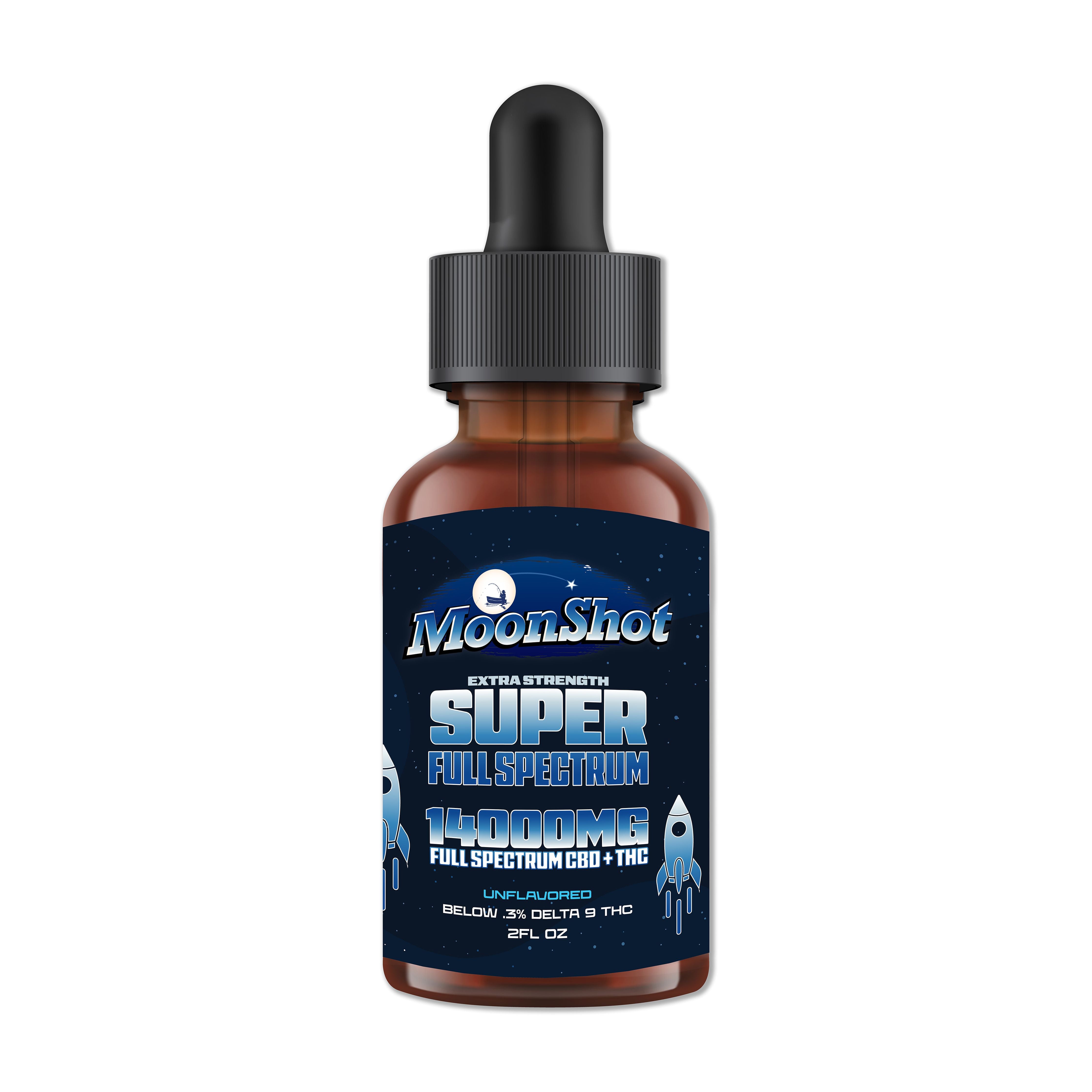 Bottle of 14,000mg Super Full Spectrum CBD Oil tincture with dropper
