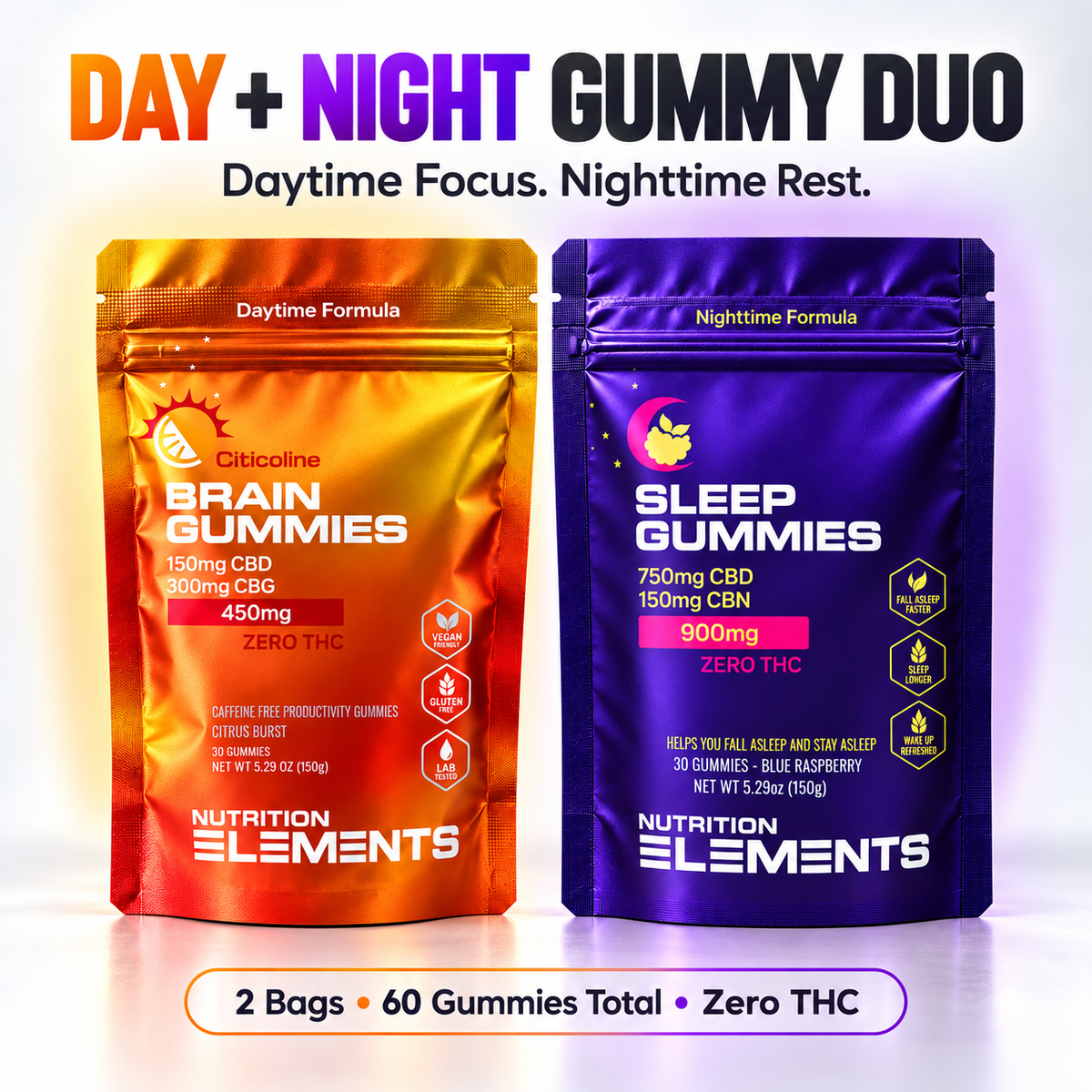 Day + Night Gummy Duo-Brain & Sleep Support